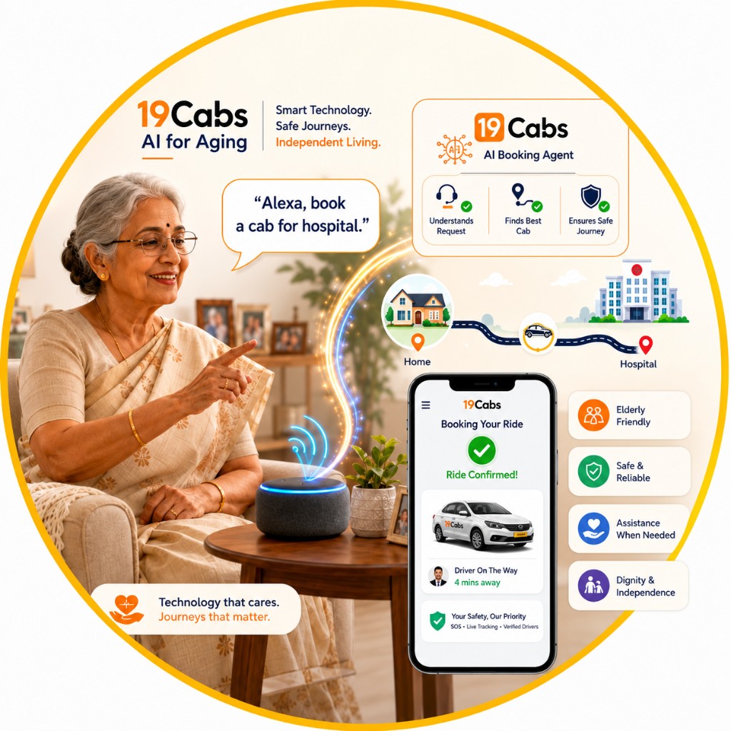 Senior books a cab to the hospital by speaking to Alexa — 19Cabs AI for aging